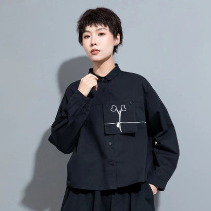 Long Sleeve Embroidered Black Shirt