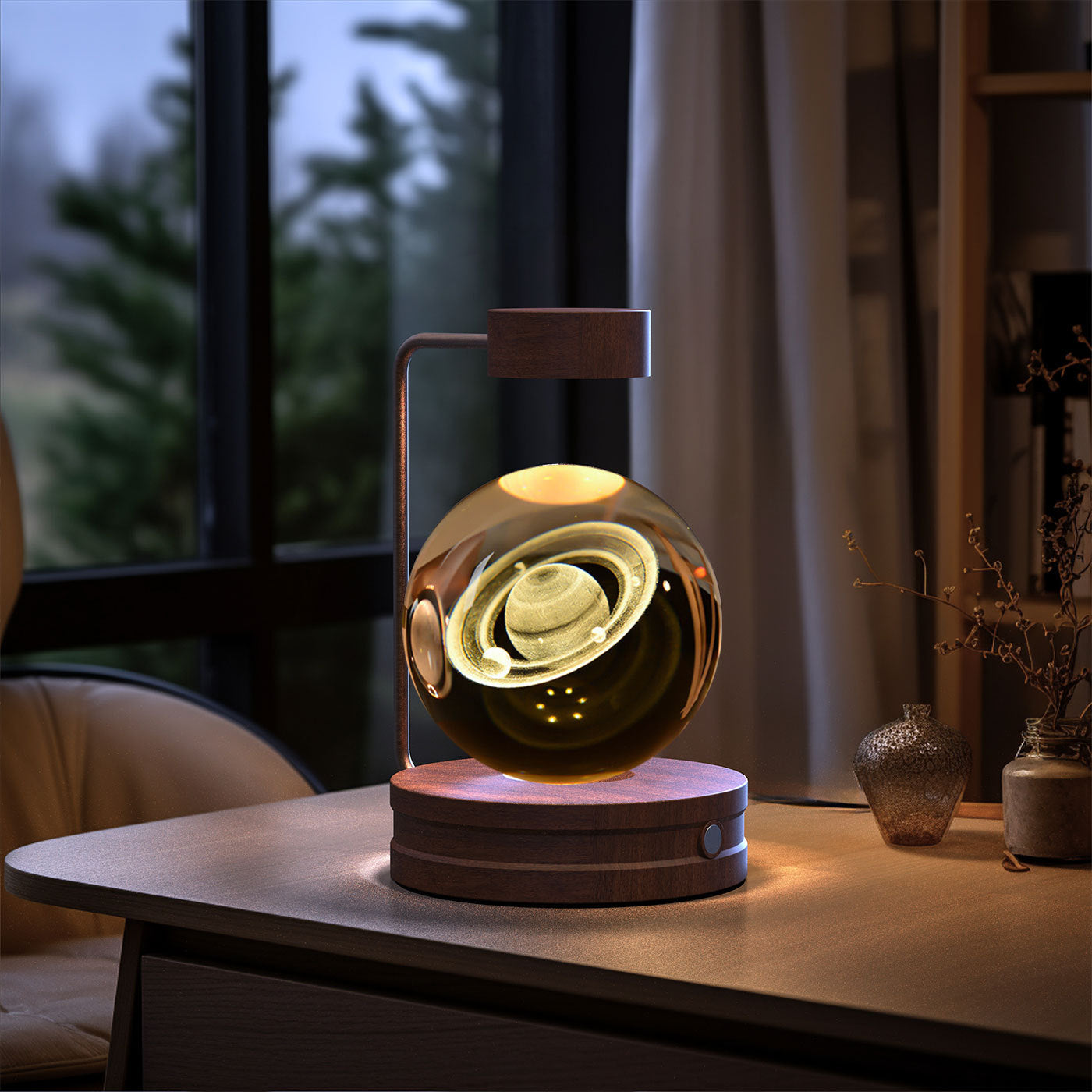 Crystal Ball Cosmic Night Light – USB Powered Warm Bedside Lamp