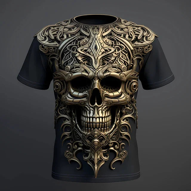 Skull 3D Spider Print T-Shirt – Men's Streetwear Designer Oversized Short Sleeve Sweatshirt, Casual Daily Wear