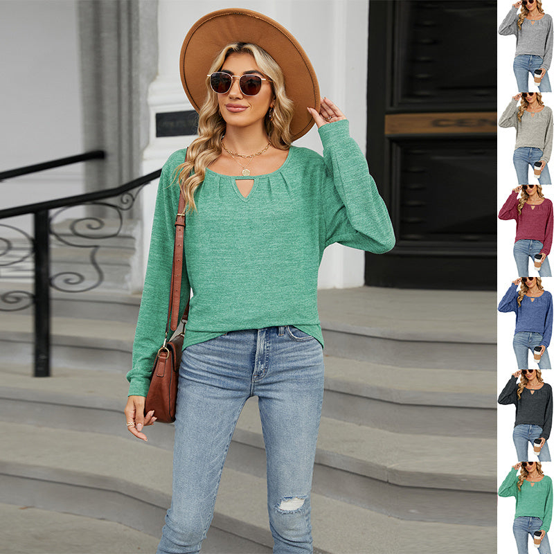 Solid Color Loose Long Sleeve T-Shirt – Fashion Casual Women's Top