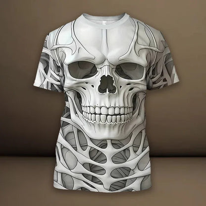 Skull 3D Spider Print T-Shirt – Men's Streetwear Designer Oversized Short Sleeve Sweatshirt, Casual Daily Wear