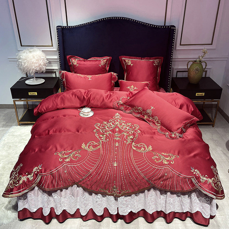 European-Style Bed Linen Set – Light Luxury 4-Piece Bedding Suit with Bed Skirt