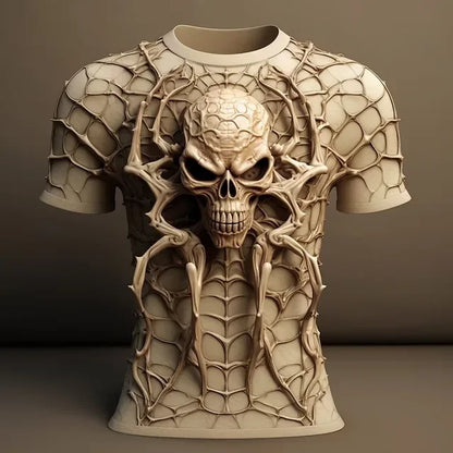 Skull 3D Spider Print T-Shirt – Men's Streetwear Designer Oversized Short Sleeve Sweatshirt, Casual Daily Wear