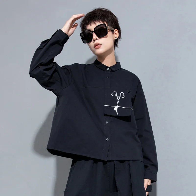 Long Sleeve Embroidered Black Shirt