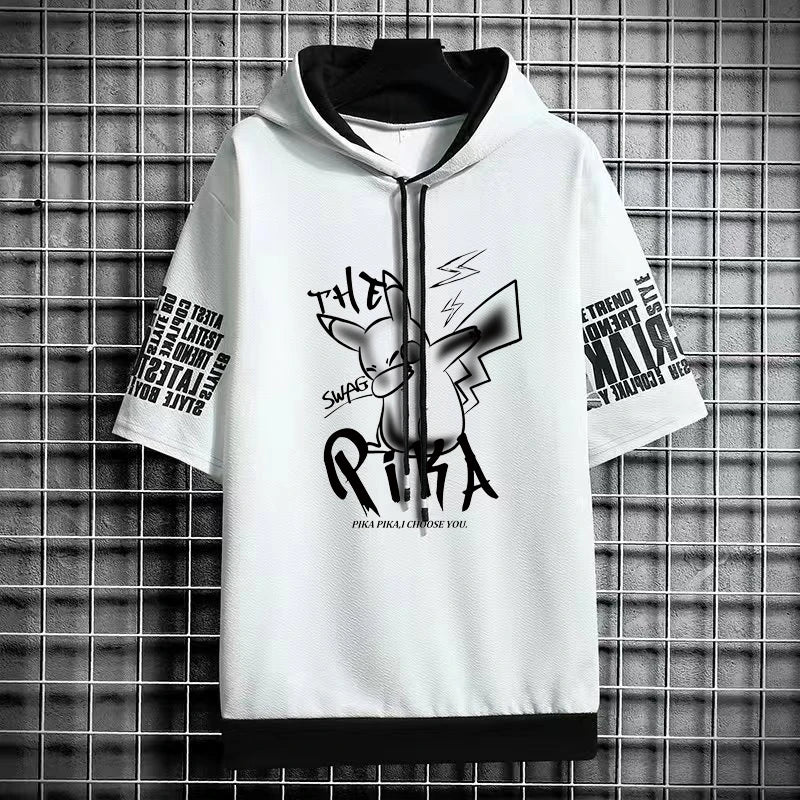 Men's Summer Hooded Graphic T-Shirt – Harajuku Cartoon Anime Shirt, Japanese Streetwear Casual Tee