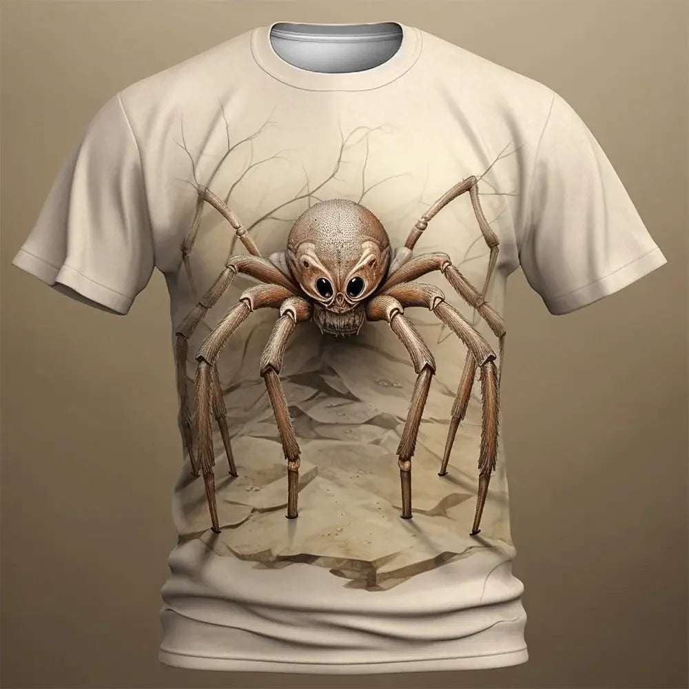 Skull 3D Spider Print T-Shirt – Men's Streetwear Designer Oversized Short Sleeve Sweatshirt, Casual Daily Wear