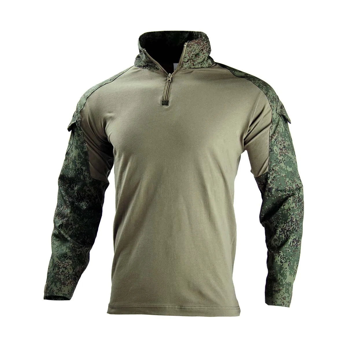 Men's Outdoor Tactical Combat Shirt – Wear-Resistant Camo Ripstop Cotton, 1/4 Zipper Long Sleeve Airsoft T-Shirt