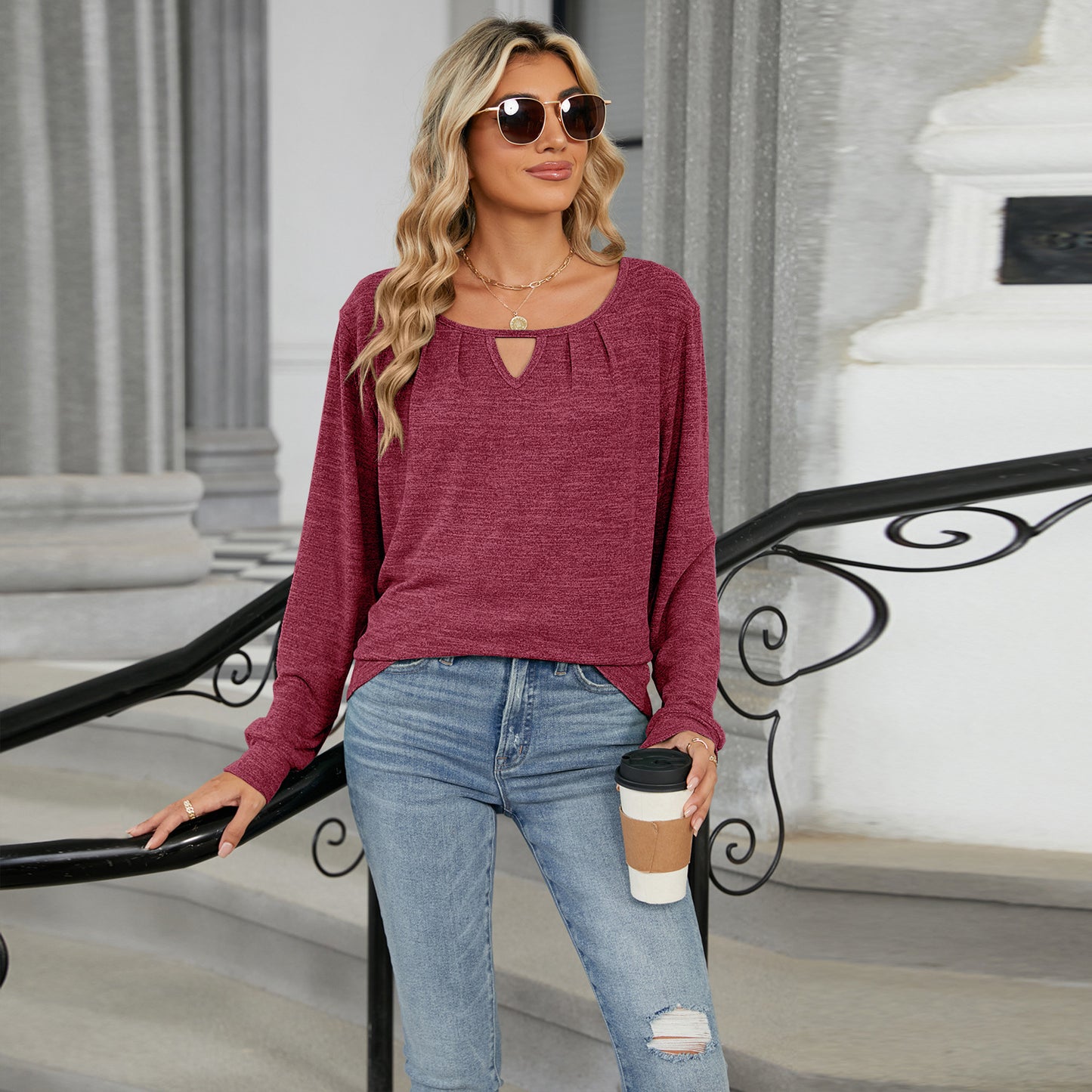 Solid Color Loose Long Sleeve T-Shirt – Fashion Casual Women's Top