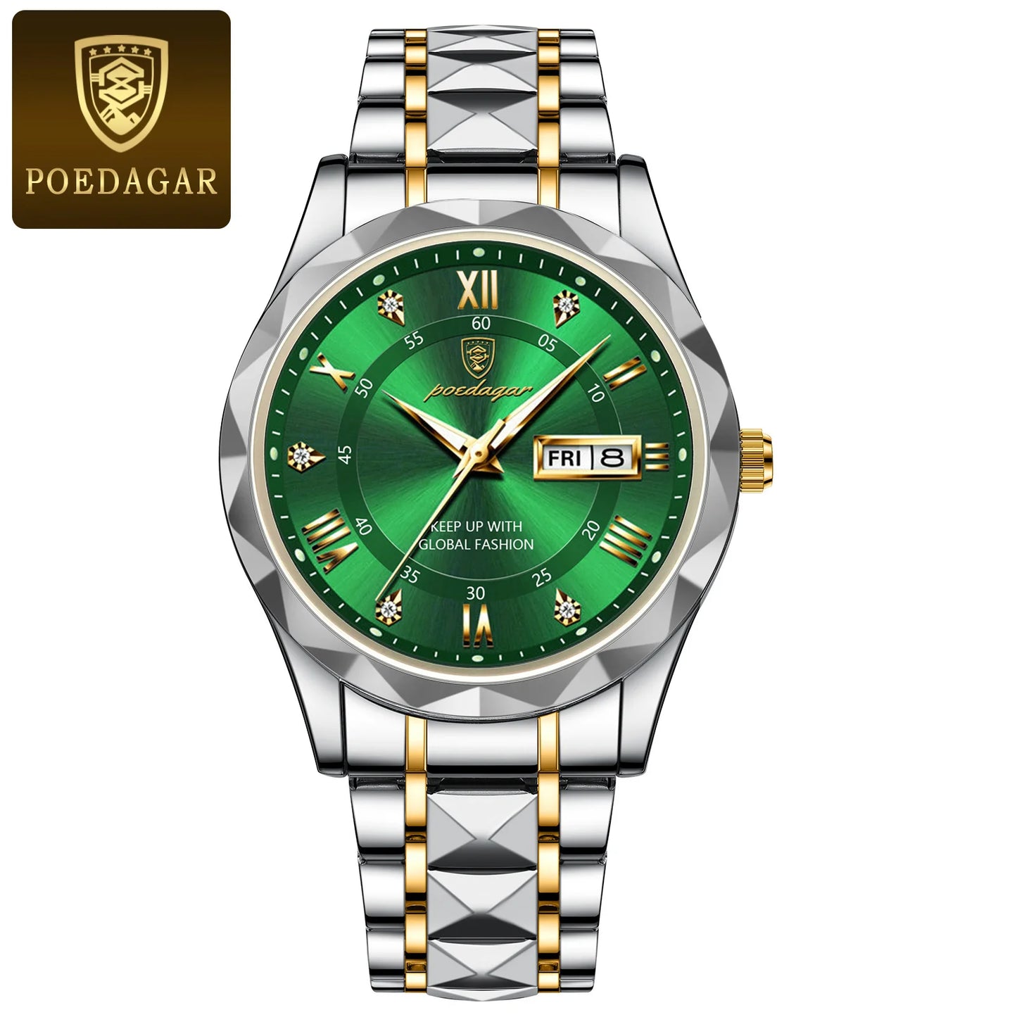 POEDAGAR Luxury Men's Waterproof Wristwatch – Luminous Stainless Steel Quartz Watch with Date & Day Display