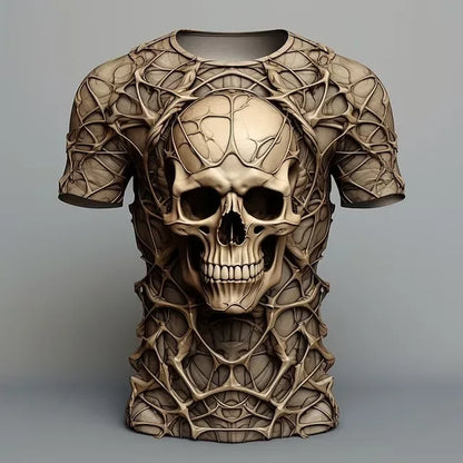 Skull 3D Spider Print T-Shirt – Men's Streetwear Designer Oversized Short Sleeve Sweatshirt, Casual Daily Wear