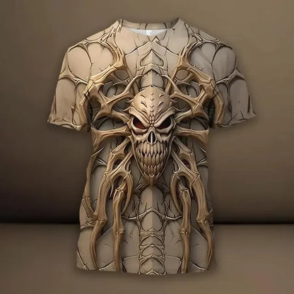 Skull 3D Spider Print T-Shirt – Men's Streetwear Designer Oversized Short Sleeve Sweatshirt, Casual Daily Wear