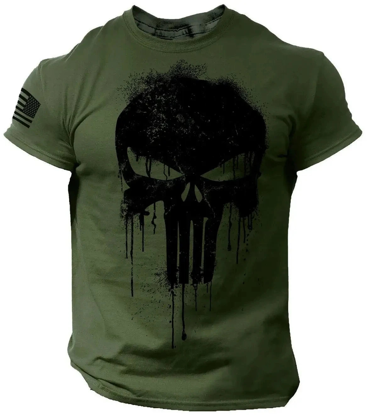 Men's 3D Military Patriotic Skull T-Shirt – Oversized Short-Sleeve Sportswear, Casual Top Tee