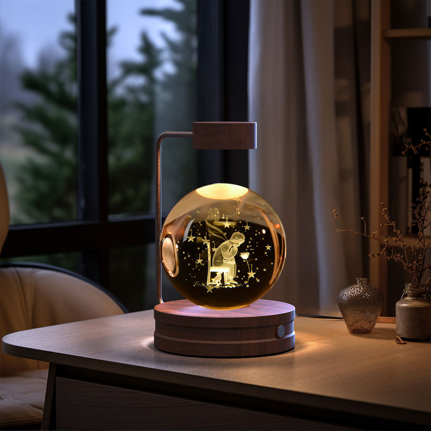 Crystal Ball Cosmic Night Light – USB Powered Warm Bedside Lamp