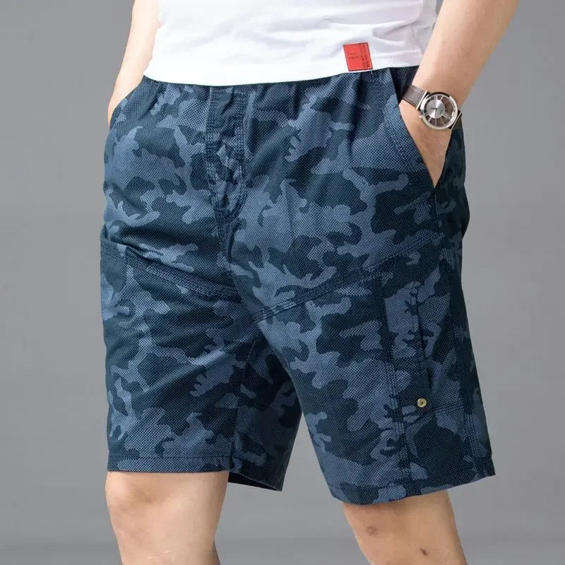 Men's Blue Camouflage Cargo Shorts – Comfortable Y2K Hiking Jorts, Streetwear Designer Pants