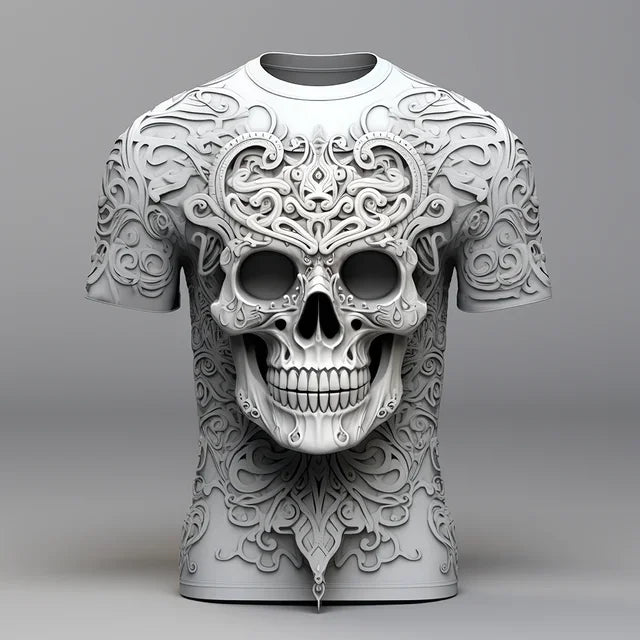 Skull 3D Spider Print T-Shirt – Men's Streetwear Designer Oversized Short Sleeve Sweatshirt, Casual Daily Wear