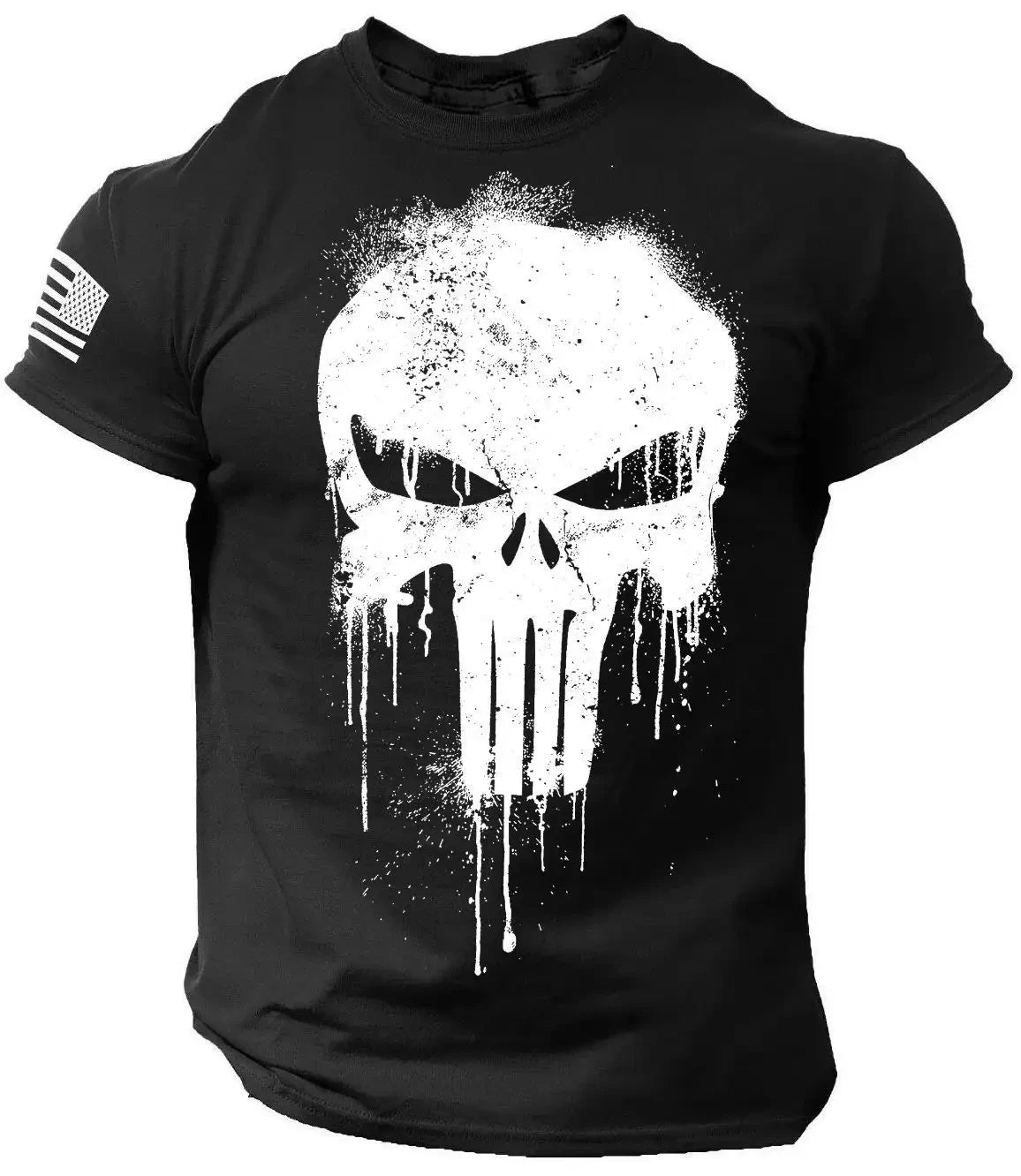 Men's 3D Military Patriotic Skull T-Shirt – Oversized Short-Sleeve Sportswear, Casual Top Tee