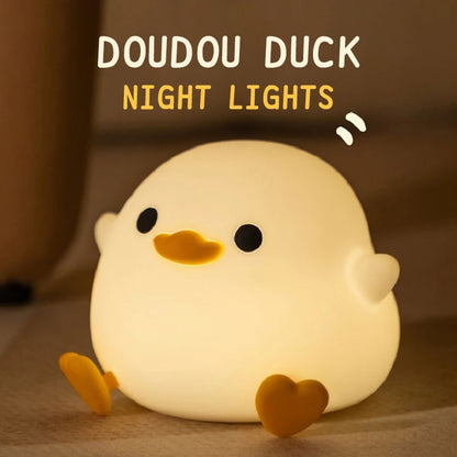 Doudou Duck Night Light – Soft Silicone Eye-Care Lamp for Kids, USB Charging, Clap Activation & Automatic Timer