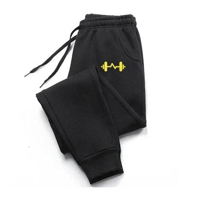 Barbell Printed Fleece Men's Trousers – Autumn Winter Casual Drawstring Sweatpants, Jogging Sports Pants