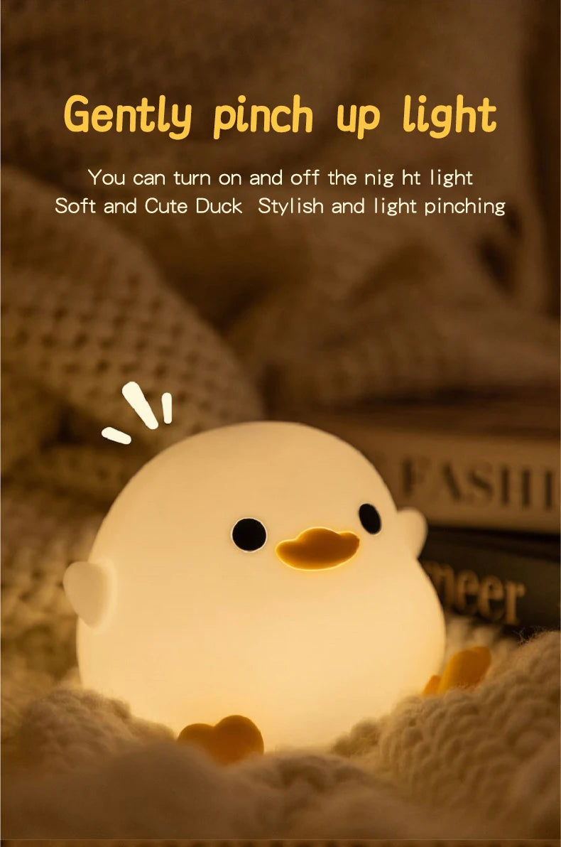 Doudou Duck Night Light – Soft Silicone Eye-Care Lamp for Kids, USB Charging, Clap Activation & Automatic Timer