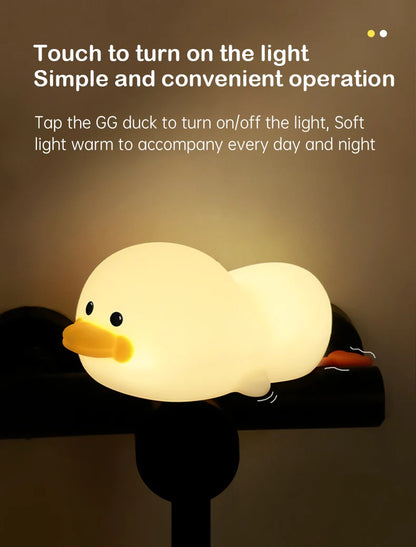 Doudou Duck Night Light – Soft Silicone Eye-Care Lamp for Kids, USB Charging, Clap Activation & Automatic Timer