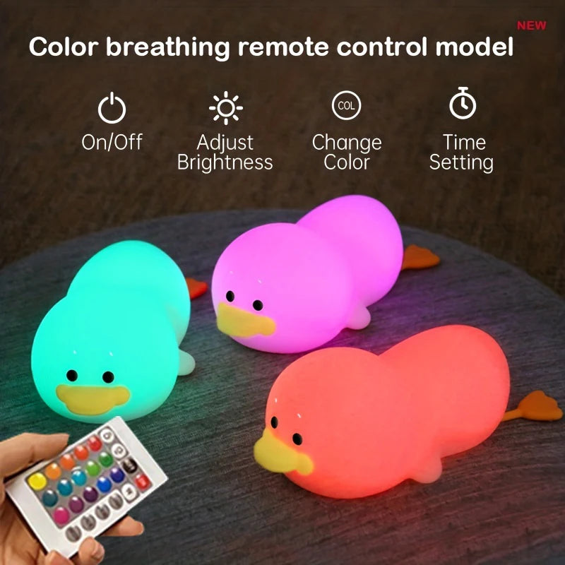 Doudou Duck Night Light – Soft Silicone Eye-Care Lamp for Kids, USB Charging, Clap Activation & Automatic Timer