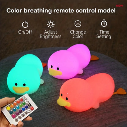 Doudou Duck Night Light – Soft Silicone Eye-Care Lamp for Kids, USB Charging, Clap Activation & Automatic Timer