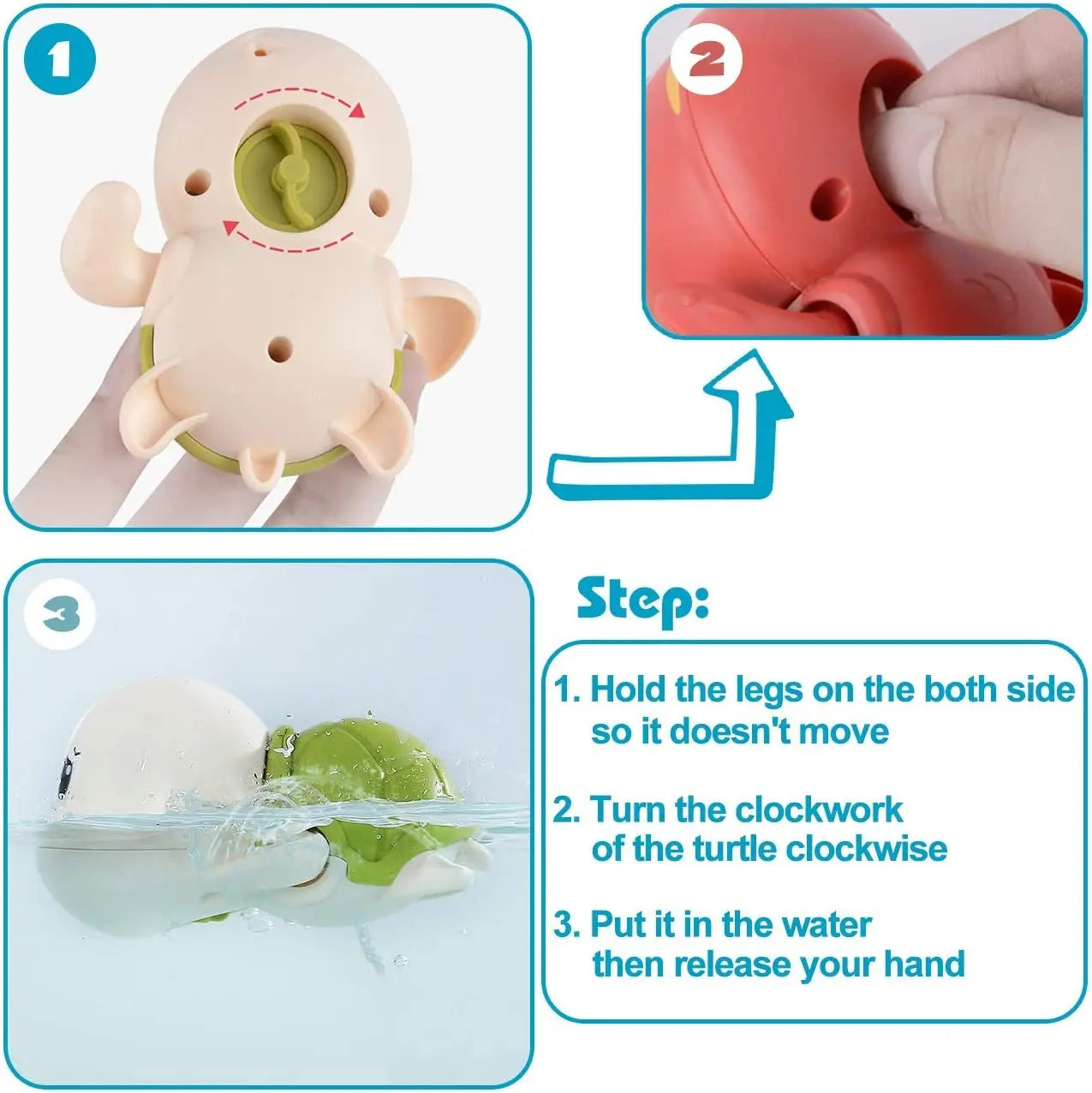 3PCs Baby Bath Toys – Cute Clockwork Swimming Turtle Set for Toddler Pool & Beach Fun, Classic Water Play for Kids