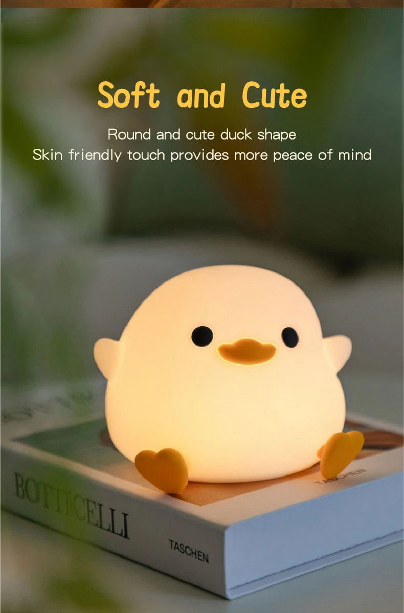 Doudou Duck Night Light – Soft Silicone Eye-Care Lamp for Kids, USB Charging, Clap Activation & Automatic Timer