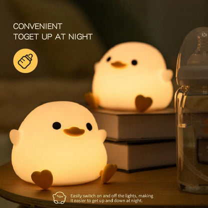 Doudou Duck Night Light – Soft Silicone Eye-Care Lamp for Kids, USB Charging, Clap Activation & Automatic Timer