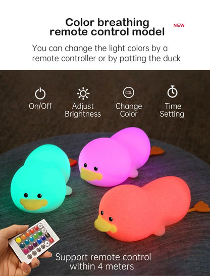 Doudou Duck Night Light – Soft Silicone Eye-Care Lamp for Kids, USB Charging, Clap Activation & Automatic Timer