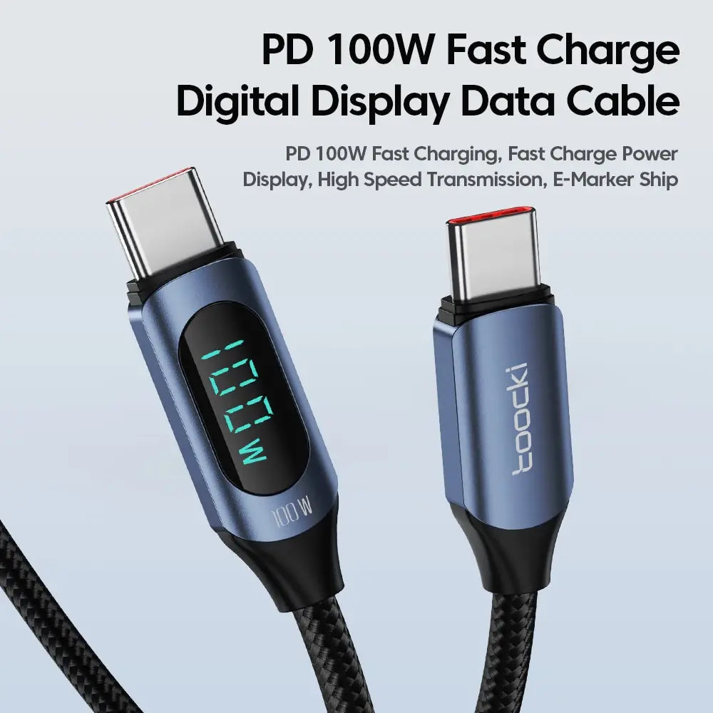 Toocki Type C to Type C Cable – 100W PD Fast Charging USB-C Display Cable for Xiaomi, POCO F3, Realme, MacBook, and iPad