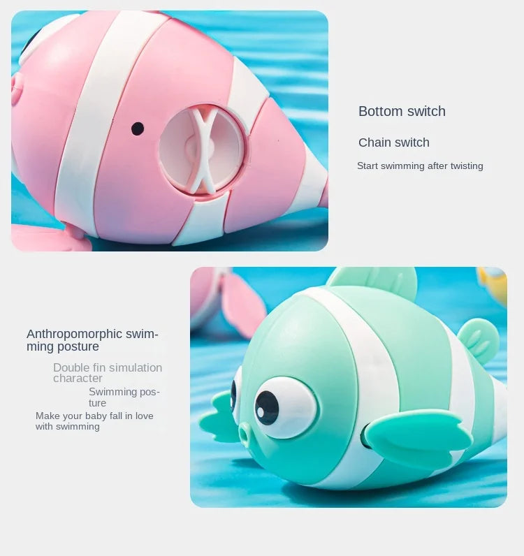 Baby Bath Toys – Cute Wind-Up Swimming Fish & Cartoon Animal Floating Toys, Classic Water Game for Toddlers