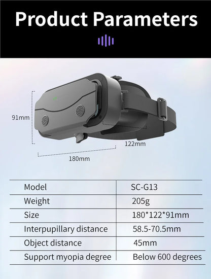 G13 VR Smart Glasses Headset – VR Helmet with Binoculars for 5-7 Inch Smartphones, Immersive Video Game Experience