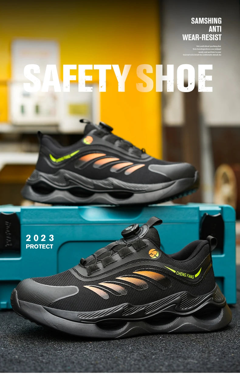 Rotary Buckle Security Boots – Breathable Steel Toe Safety Work Sneakers for Men & Women, Puncture-Proof Boots