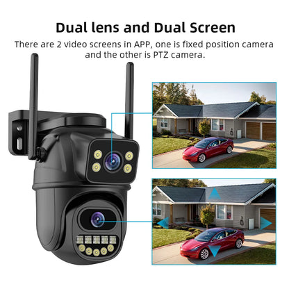 WiFi Surveillance Camera – Dual Lens, 4X Digital Zoom, AI Human Detection, ONVIF, 4K 8MP Outdoor Security PTZ IP Camera