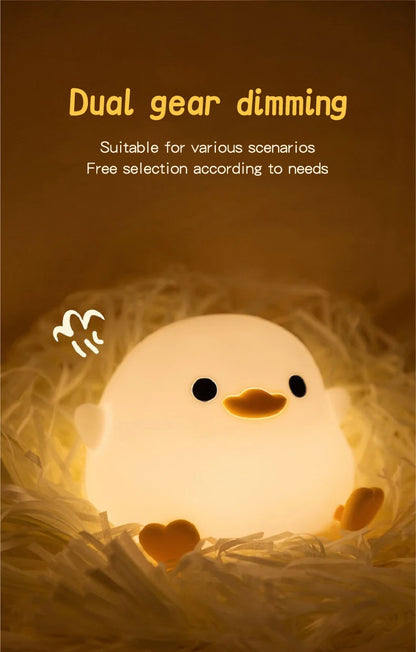 Doudou Duck Night Light – Soft Silicone Eye-Care Lamp for Kids, USB Charging, Clap Activation & Automatic Timer