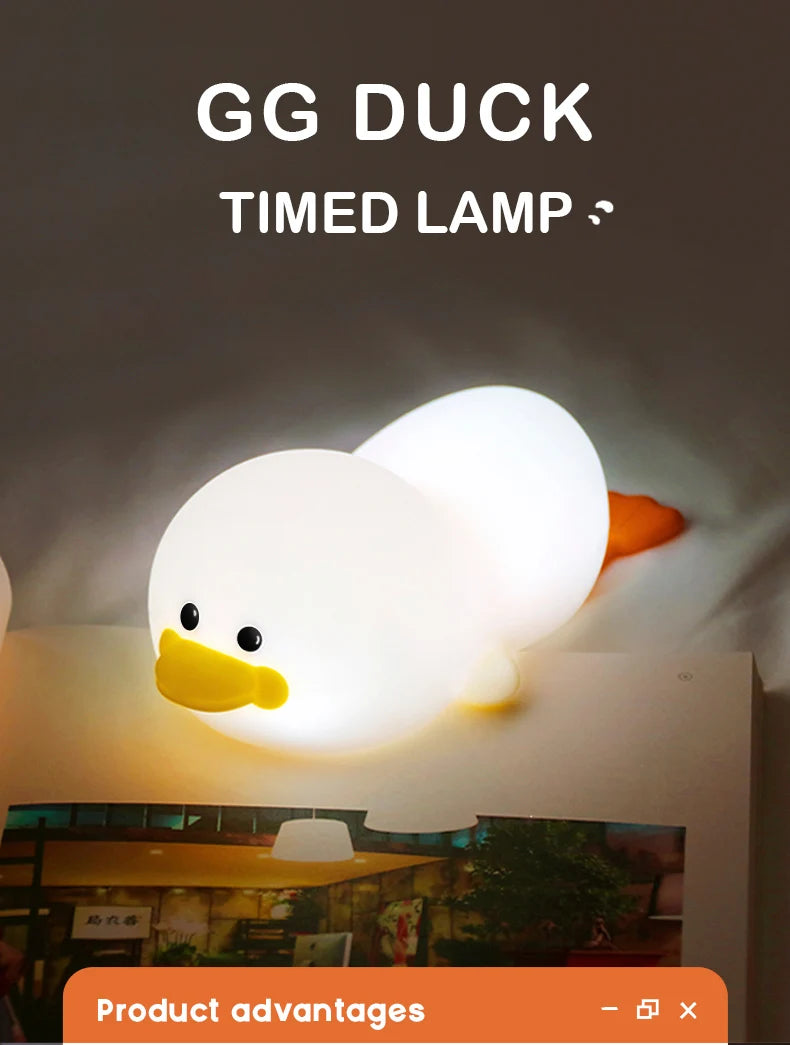 Doudou Duck Night Light – Soft Silicone Eye-Care Lamp for Kids, USB Charging, Clap Activation & Automatic Timer