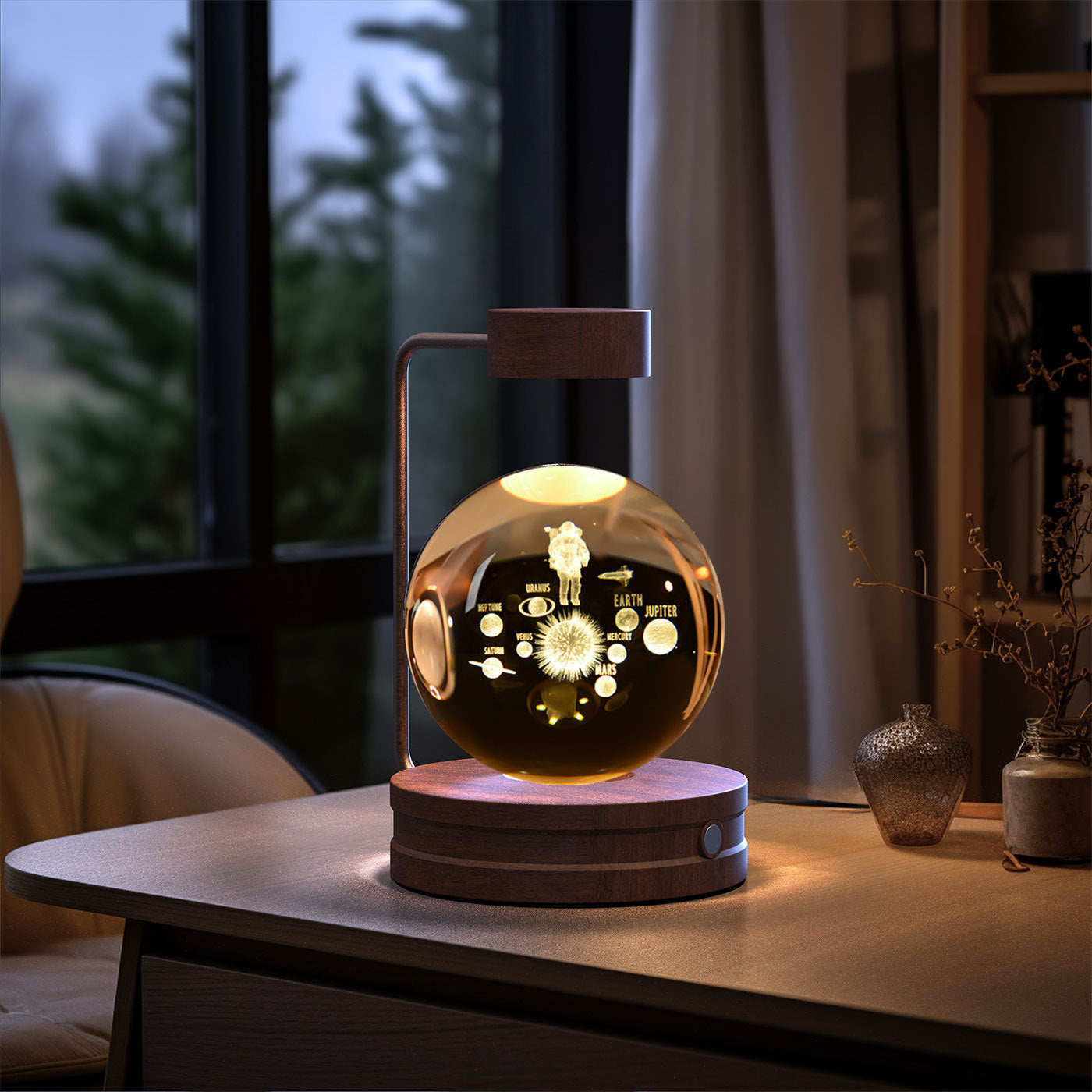 Crystal Ball Cosmic Night Light – USB Powered Warm Bedside Lamp