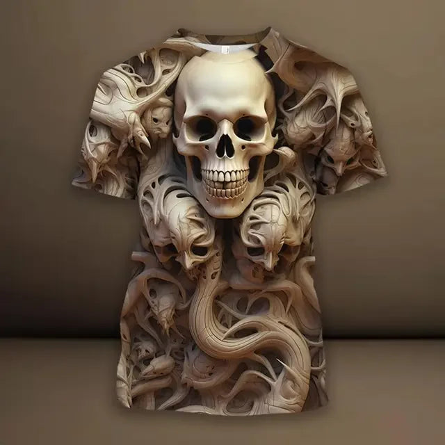 Skull 3D Spider Print T-Shirt – Men's Streetwear Designer Oversized Short Sleeve Sweatshirt, Casual Daily Wear