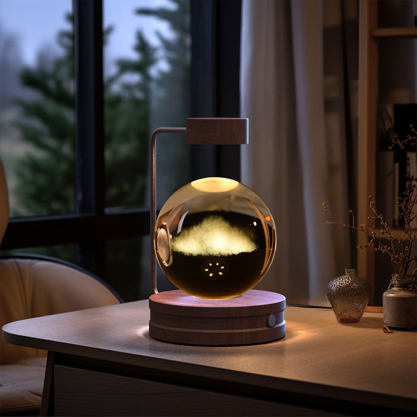 Crystal Ball Cosmic Night Light – USB Powered Warm Bedside Lamp