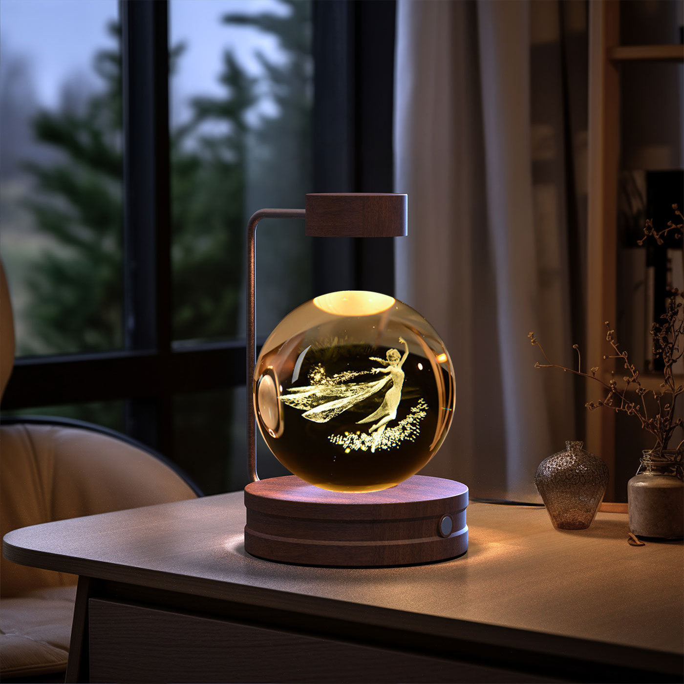 Crystal Ball Cosmic Night Light – USB Powered Warm Bedside Lamp