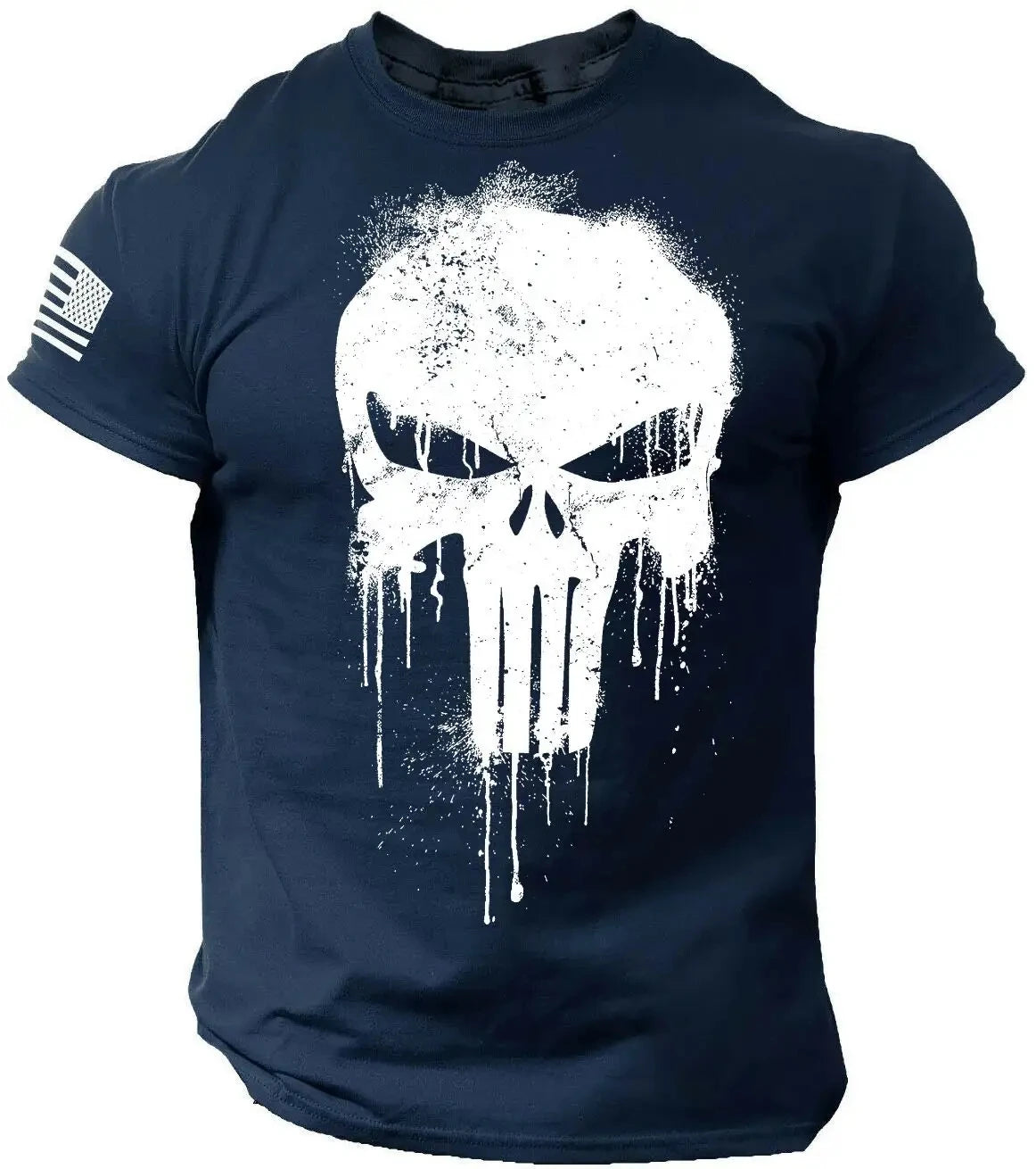 Men's 3D Military Patriotic Skull T-Shirt – Oversized Short-Sleeve Sportswear, Casual Top Tee