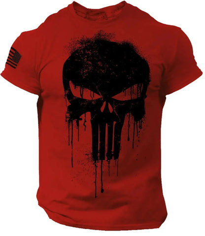 Men's 3D Military Patriotic Skull T-Shirt – Oversized Short-Sleeve Sportswear, Casual Top Tee