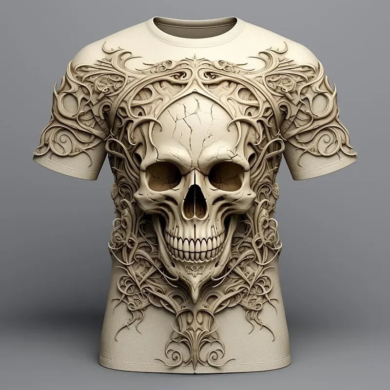 Skull 3D Spider Print T-Shirt – Men's Streetwear Designer Oversized Short Sleeve Sweatshirt, Casual Daily Wear