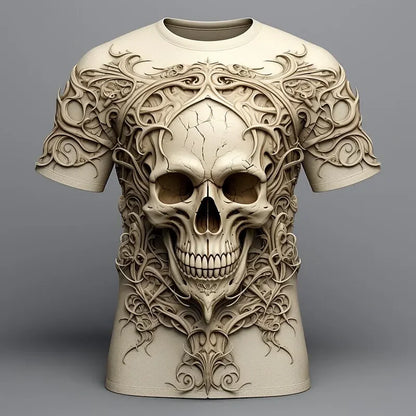 Skull 3D Spider Print T-Shirt – Men's Streetwear Designer Oversized Short Sleeve Sweatshirt, Casual Daily Wear