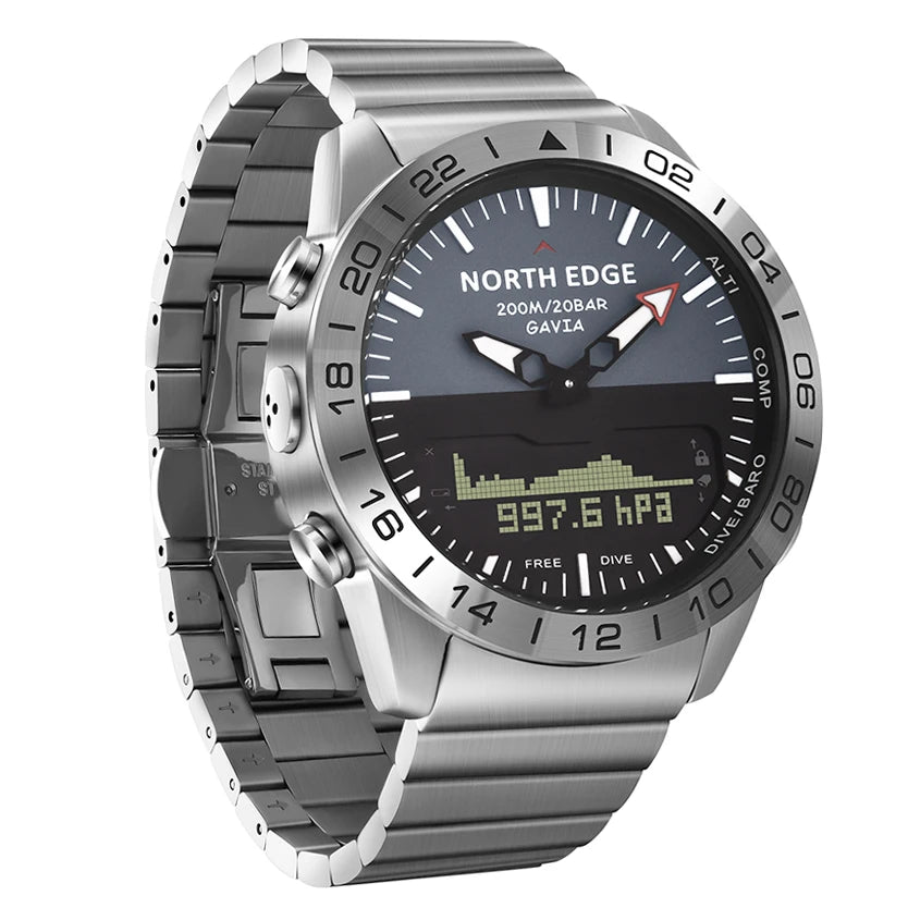 Men's Dive Sports Watch – Military Digital, 200m Waterproof, Altimeter & Compass, Luxury Full Steel