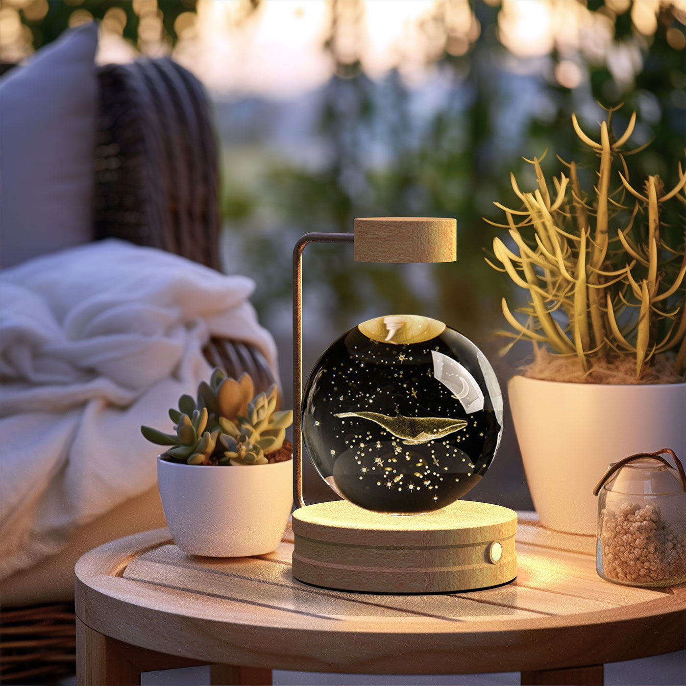 Crystal Ball Cosmic Night Light – USB Powered Warm Bedside Lamp