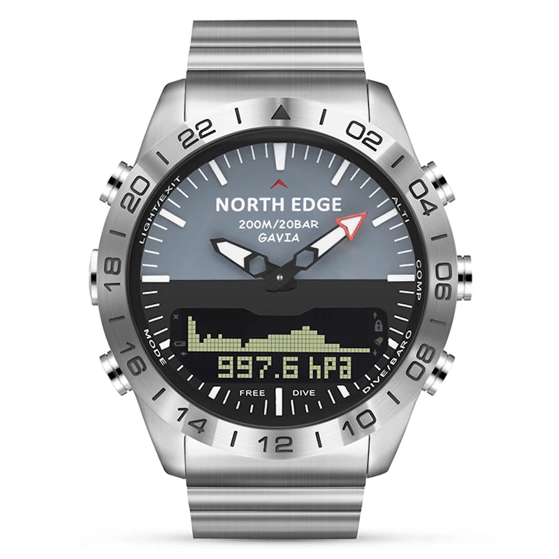 Men's Dive Sports Watch – Military Digital, 200m Waterproof, Altimeter & Compass, Luxury Full Steel