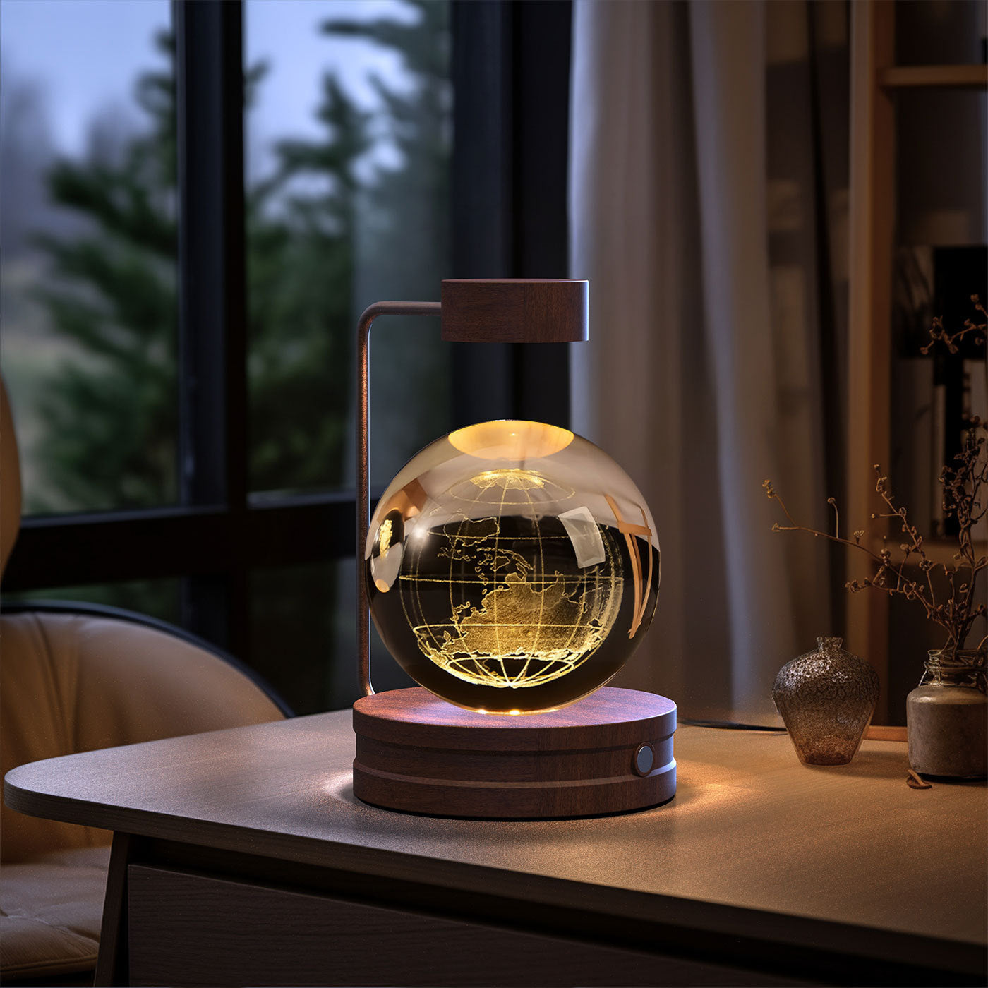 Crystal Ball Cosmic Night Light – USB Powered Warm Bedside Lamp