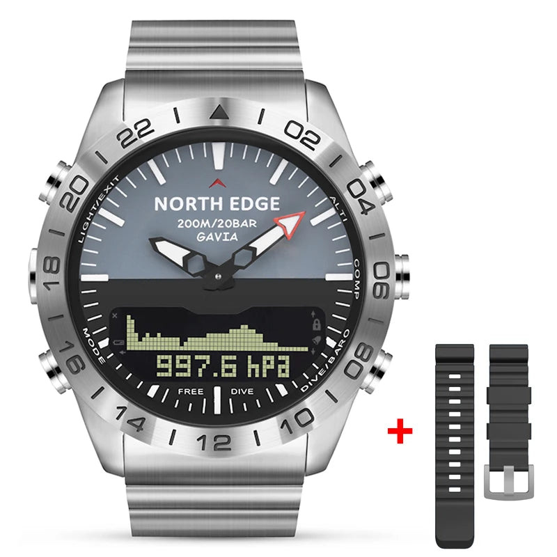 Men's Dive Sports Watch – Military Digital, 200m Waterproof, Altimeter & Compass, Luxury Full Steel